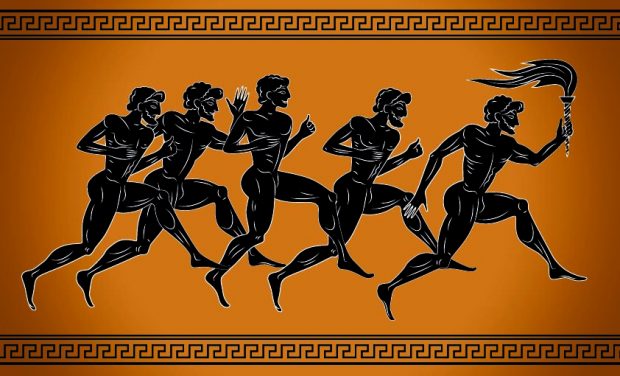 athlètes grecs flamme olympique
