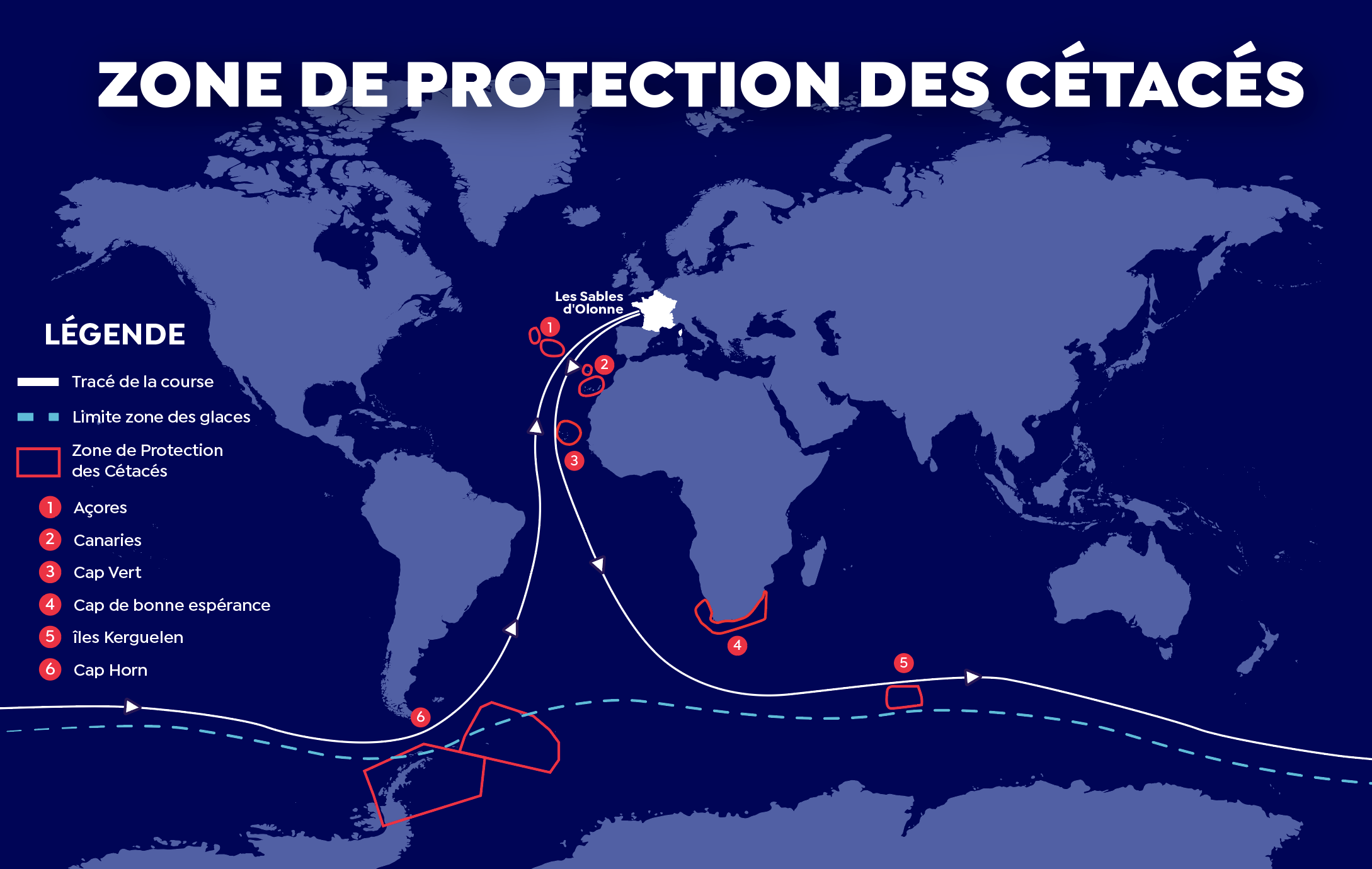 Zone protection des baleines parcours du Vendée Globe