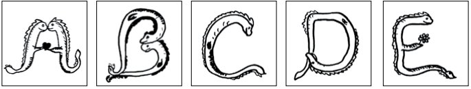 dessin d enfant avec Les lettres serpents